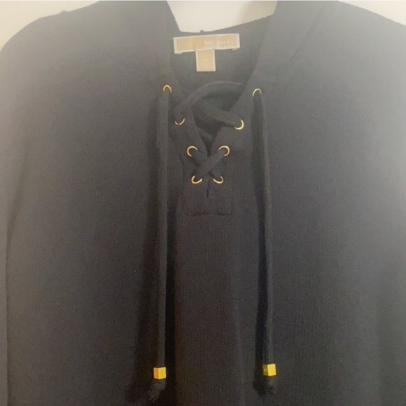 Michael Kors Black Knit Pullover Hoodie Lace up Neckline Women Size M - Picture 4 of 10
